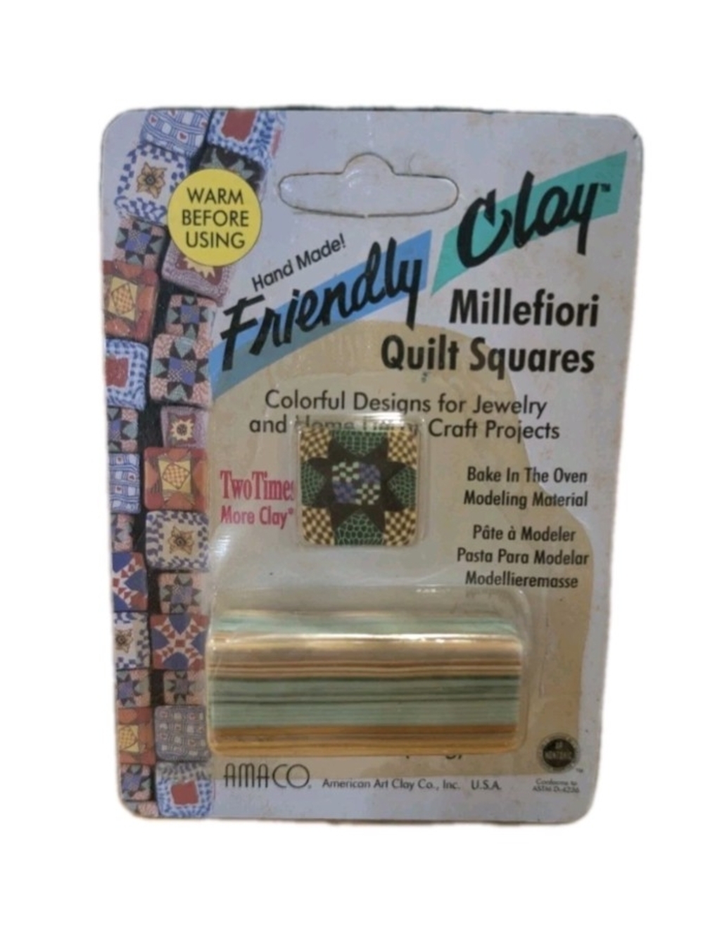 Amaco Friendly Clay MILLEFIORI Quilt Squares Polymer Clay Vtg 1996 Hand Made US